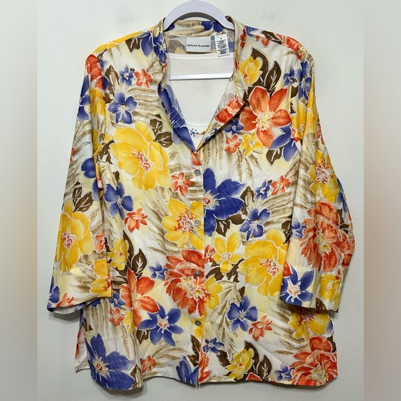 Alfred Dunner Floral 2 in 1 Layered Button Up Shirt With Attached Tank - Picture 1 of 7